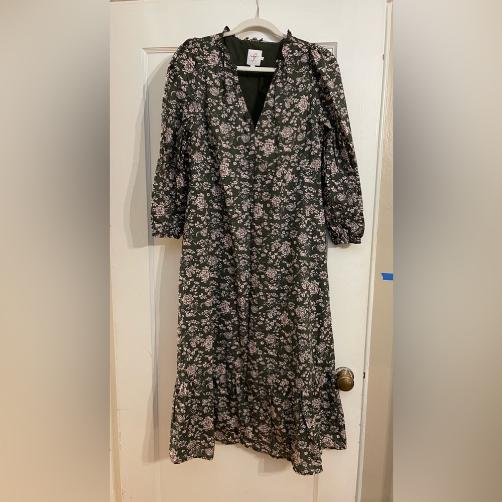 The Nines by HATCH™️ 3/4 Sleeve Tiered Maternity dress - Olive Green Floral (S)